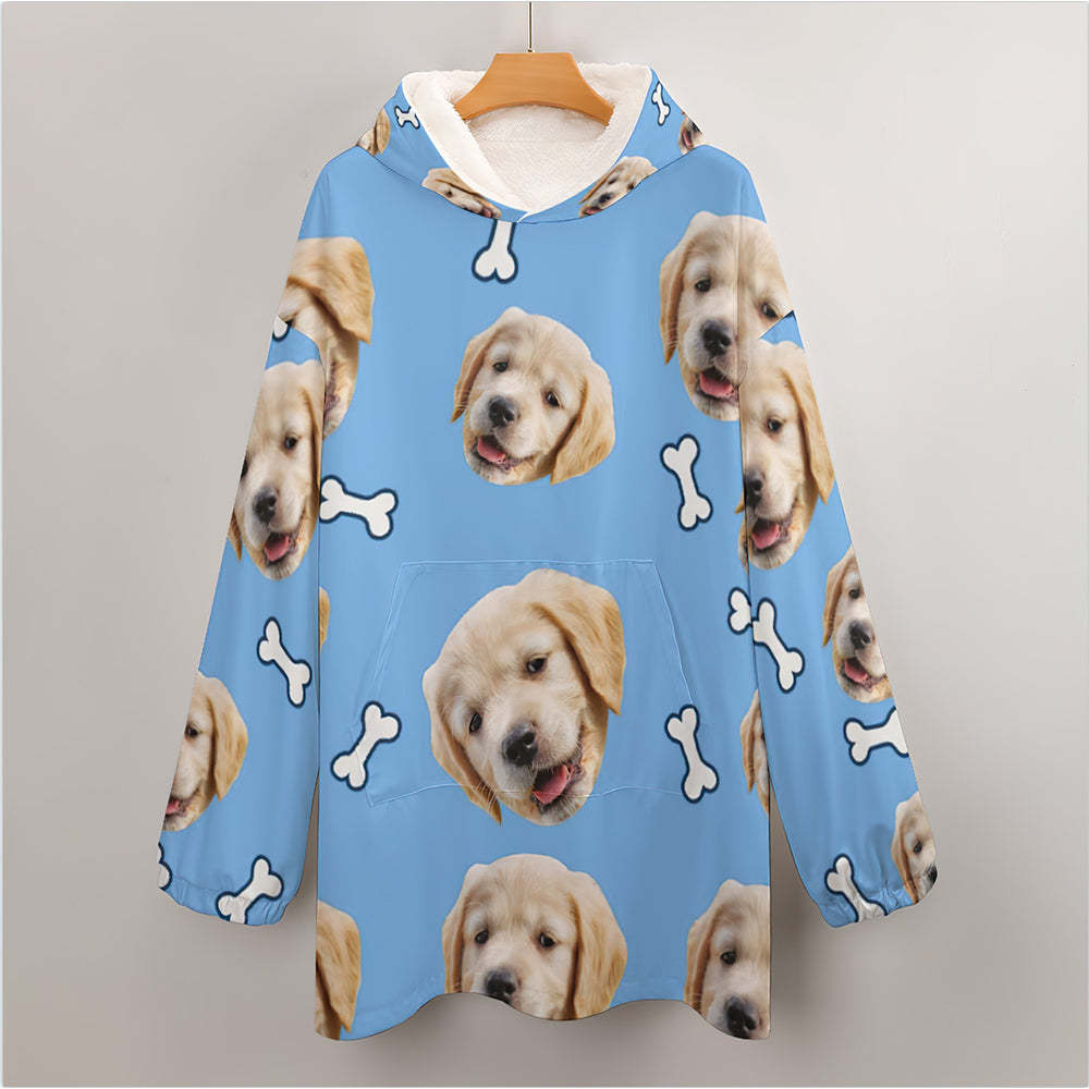 Custom Face Adult Blanket Hoodie Personalized Blanket Pajama Gift for Women Pet Dog - MyFaceBoxerUK