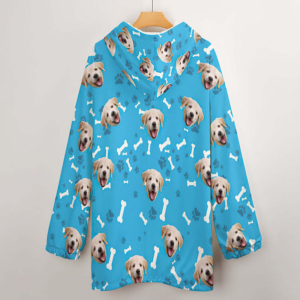 Custom Face Adult Unisex Blanket Hoodie Personalized Blanket Pajama Gift Pet Dog - MyFaceBoxerUK