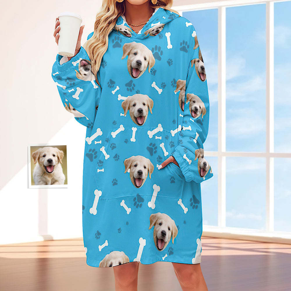 Custom Face Adult Unisex Blanket Hoodie Personalized Blanket Pajama Gift Pet Dog - MyFaceBoxerUK