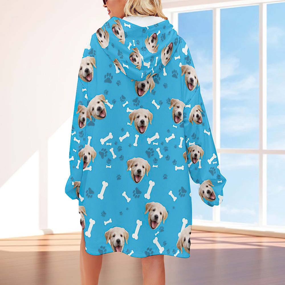 Custom Face Adult Unisex Blanket Hoodie Personalized Blanket Pajama Gift Pet Dog - MyFaceBoxerUK