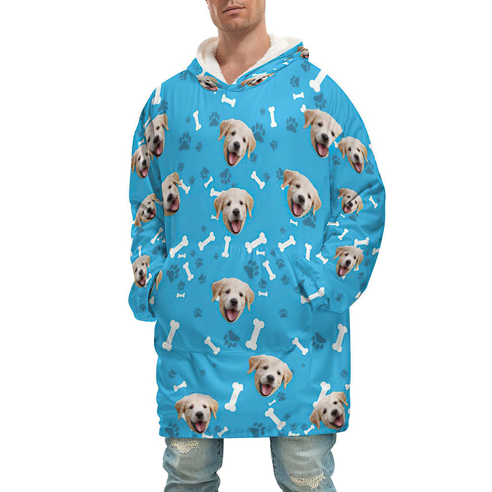 Custom Face Adult Unisex Blanket Hoodie Personalized Blanket Pajama Gift Pet Dog - MyFaceBoxerUK