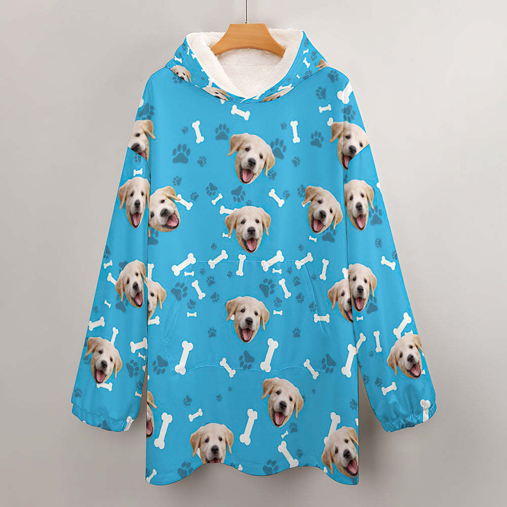 Custom Face Adult Unisex Blanket Hoodie Personalized Blanket Pajama Gift Pet Dog - MyFaceBoxerUK