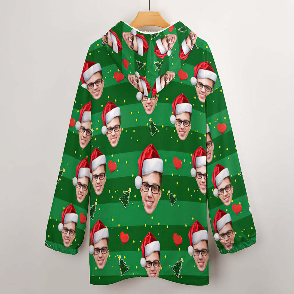 Custom Face Adult Unisex Blanket Hoodie Personalized Blanket Pajama Gift Merry Christmas - MyFaceBoxerUK