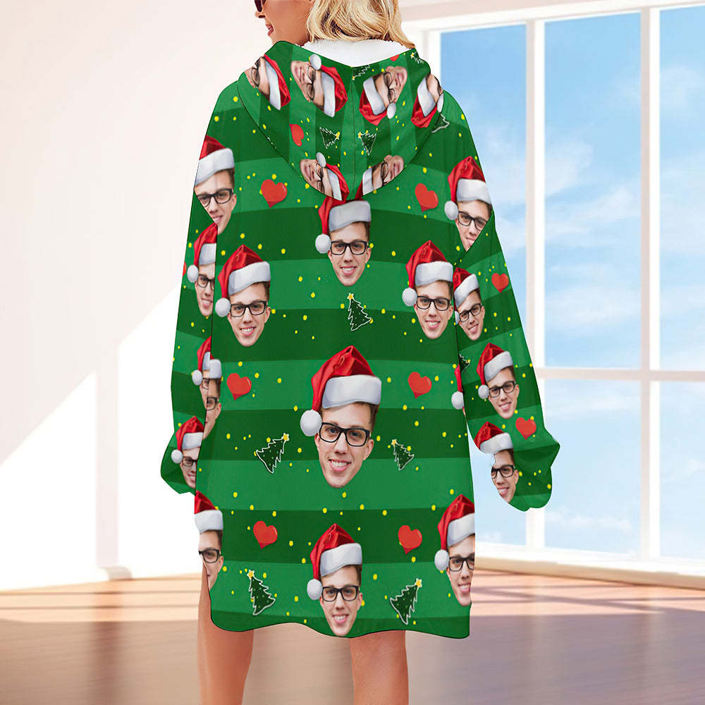 Custom Face Adult Unisex Blanket Hoodie Personalized Blanket Pajama Gift Merry Christmas - MyFaceBoxerUK