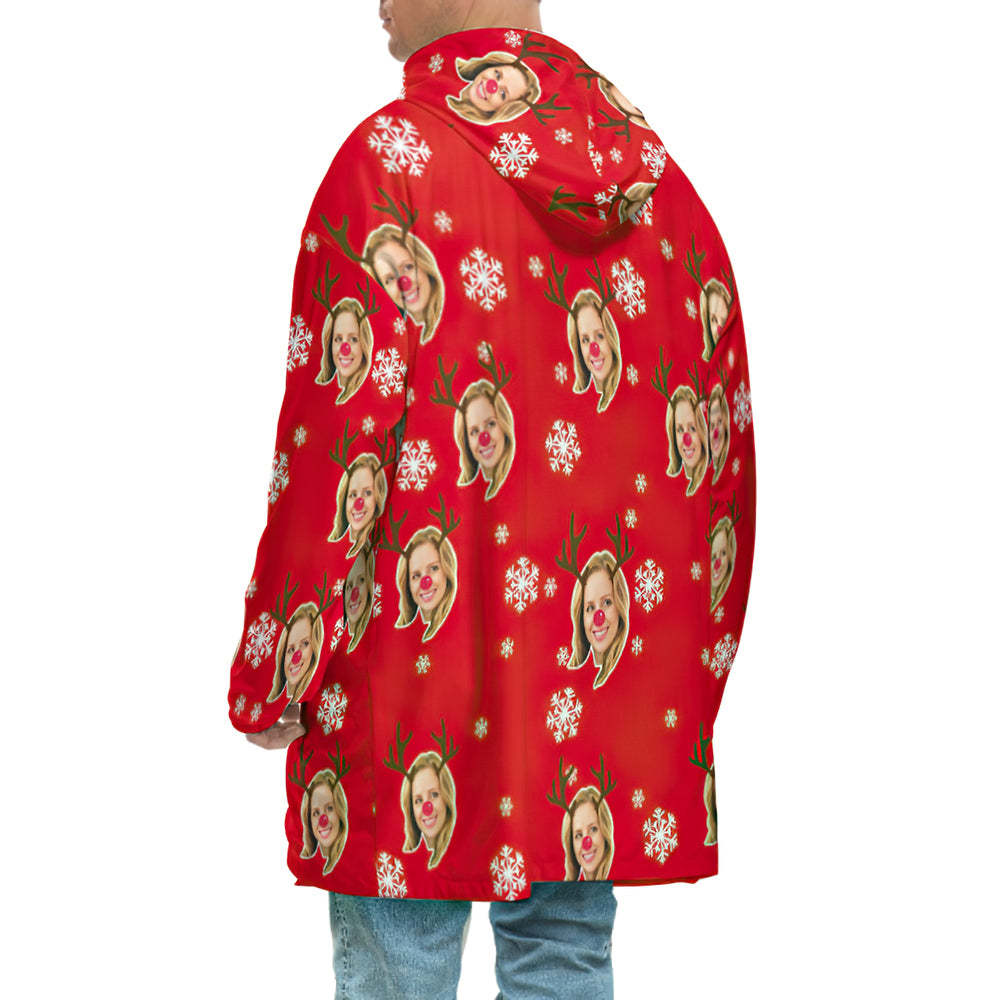 Custom Face Adult Unisex Blanket Hoodie Personalized Blanket Pajama Gift Christmas Elk - MyFaceBoxerUK