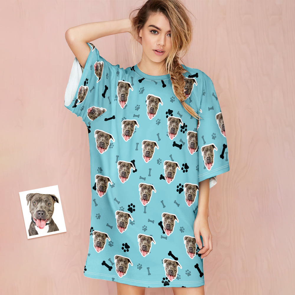 Custom Dog Face Nightdress Personalised Photo Women's Oversized Colorful Nightshirt Bone Gifts For Women	 - MyFaceBoxerUK