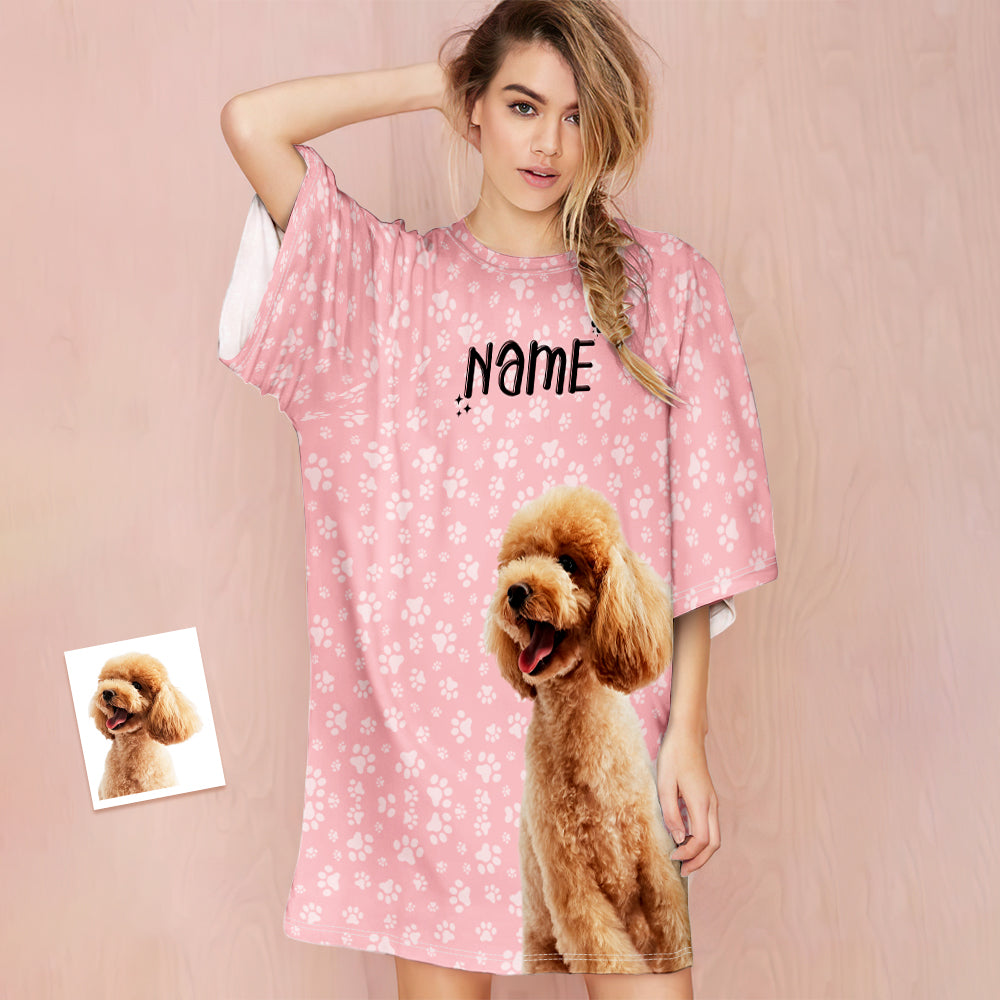 Custom Photo And Name Nightdress Personalised Women's Oversized Nightshirt Footprint Gifts For Her	 - MyFaceBoxerUK