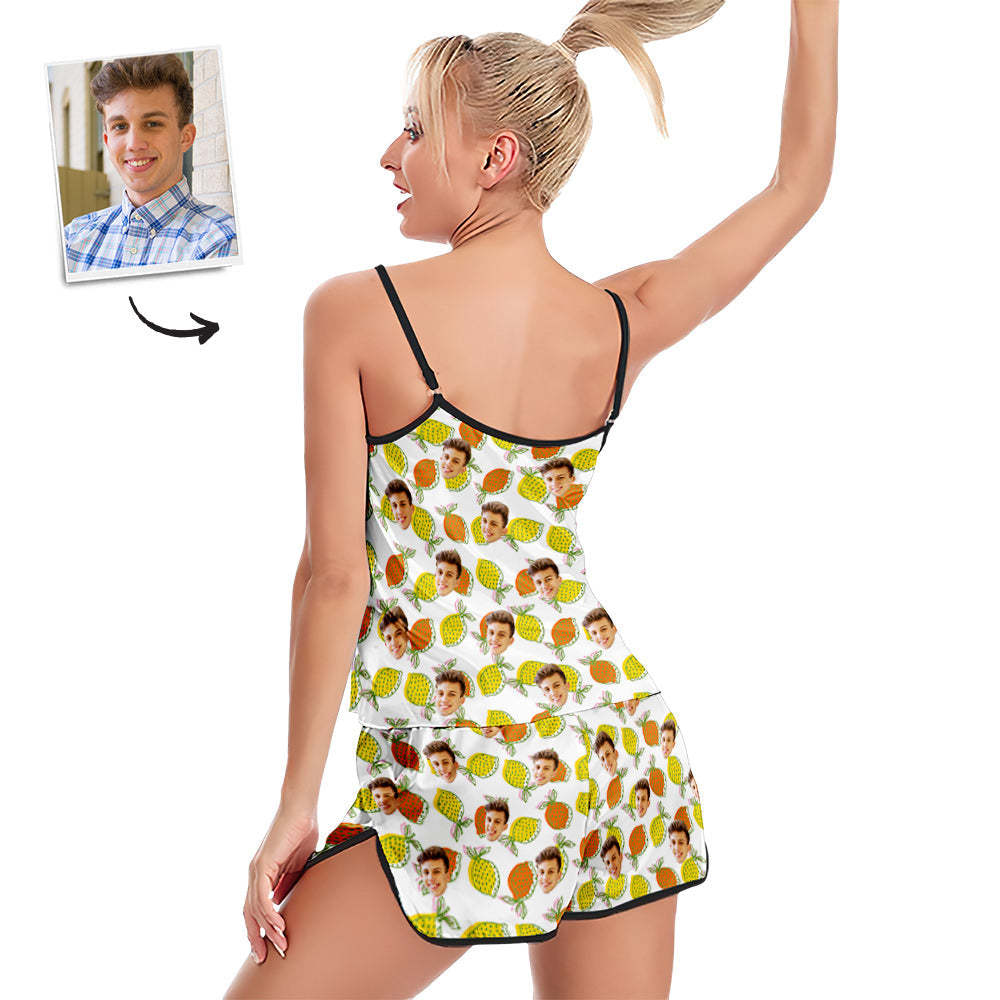 Custom Face Camisole Sleepwear Colorful Lemon Personalized Lingerie Set Summer Pajamas - MyFaceBoxerUK