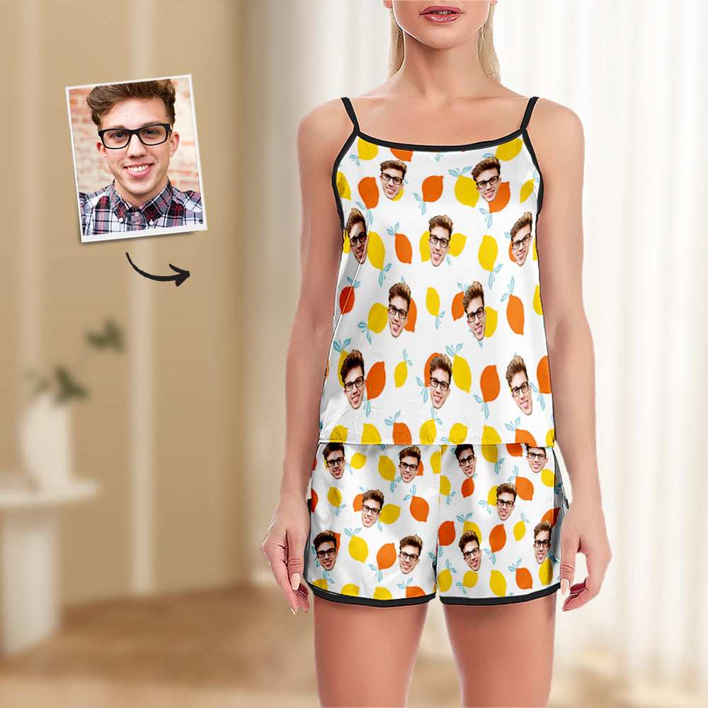 Custom Face Pajamas Cool Summer Suspender Sleepcoat Shorts Lingerie Set Summer Sleepwear	 - MyFaceBoxerUK