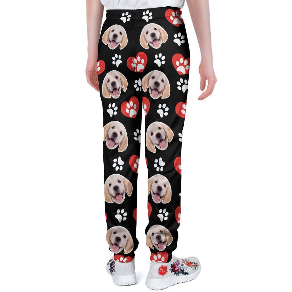 Custom Dog Face Sweatpants Unisex Joggers with Heart Pattern Paw - MyFaceBoxerUK