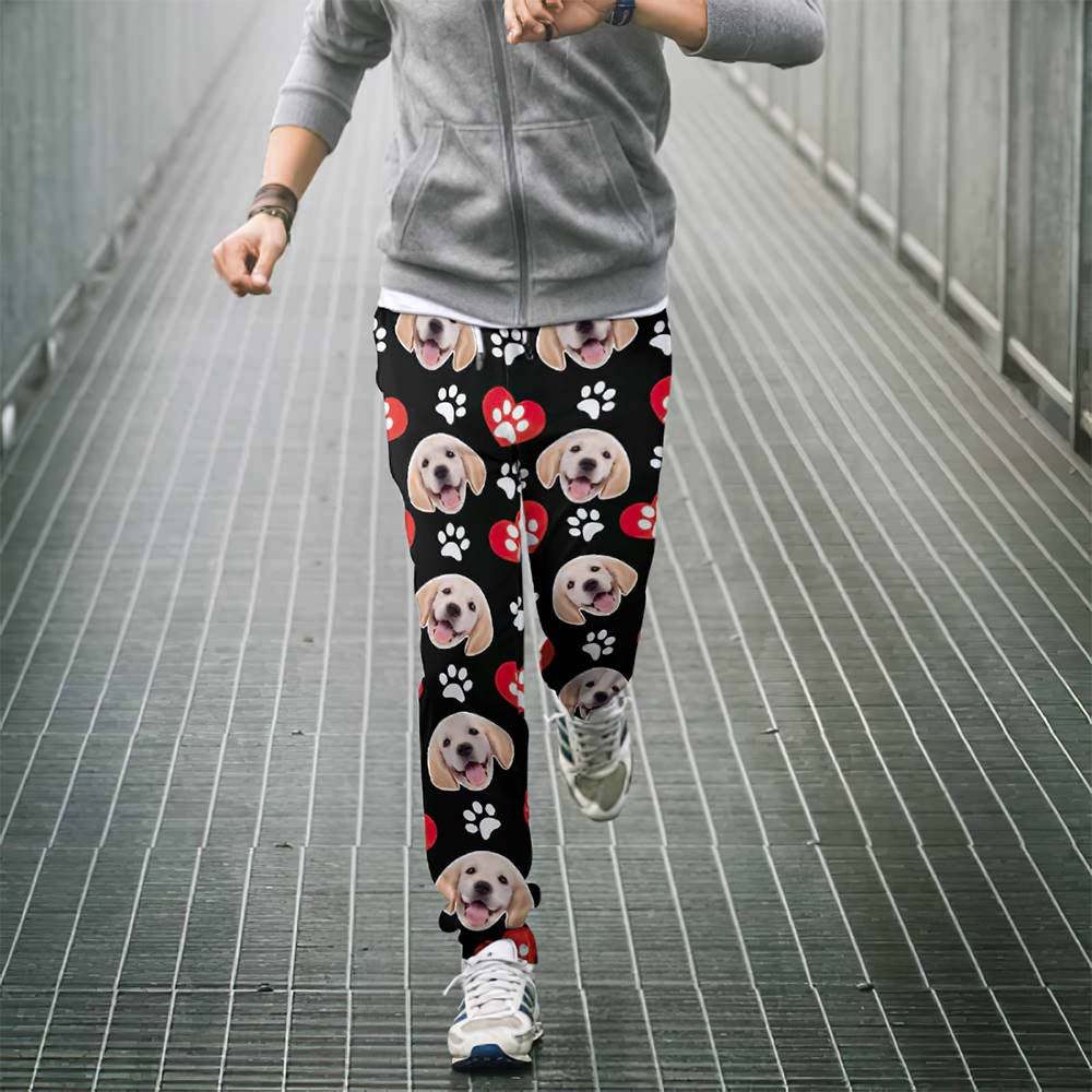 Custom Dog Face Sweatpants Unisex Joggers with Heart Pattern Paw - MyFaceBoxerUK