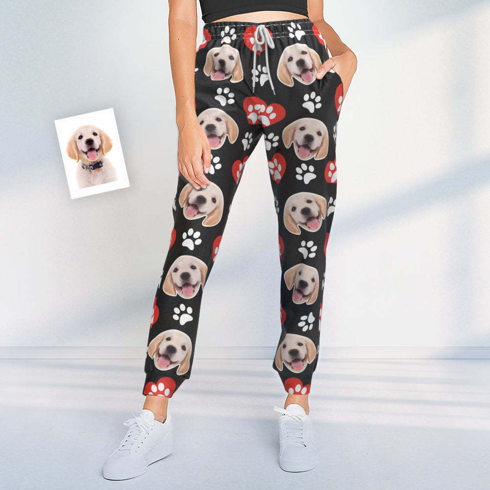 Custom Dog Face Sweatpants Unisex Joggers with Heart Pattern Paw - MyFaceBoxerUK
