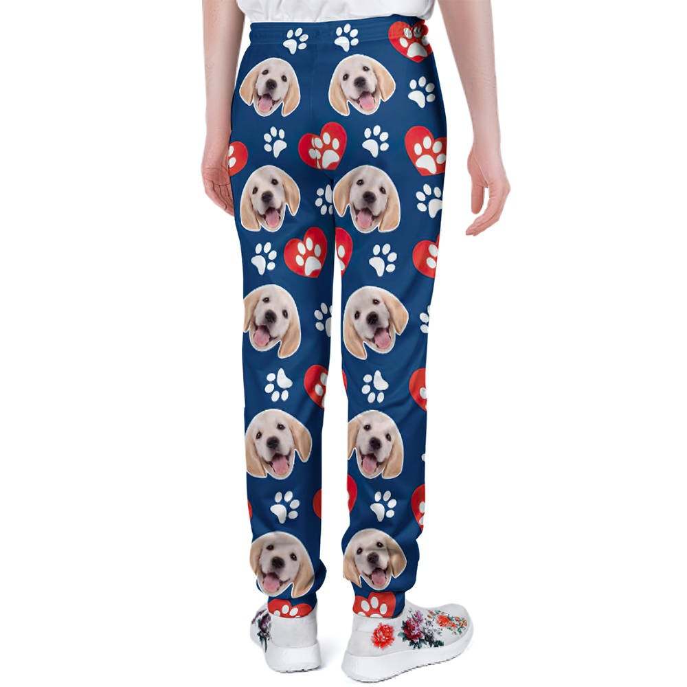 Custom Dog Face Sweatpants Unisex Joggers with Heart Pattern Paw - MyFaceBoxerUK