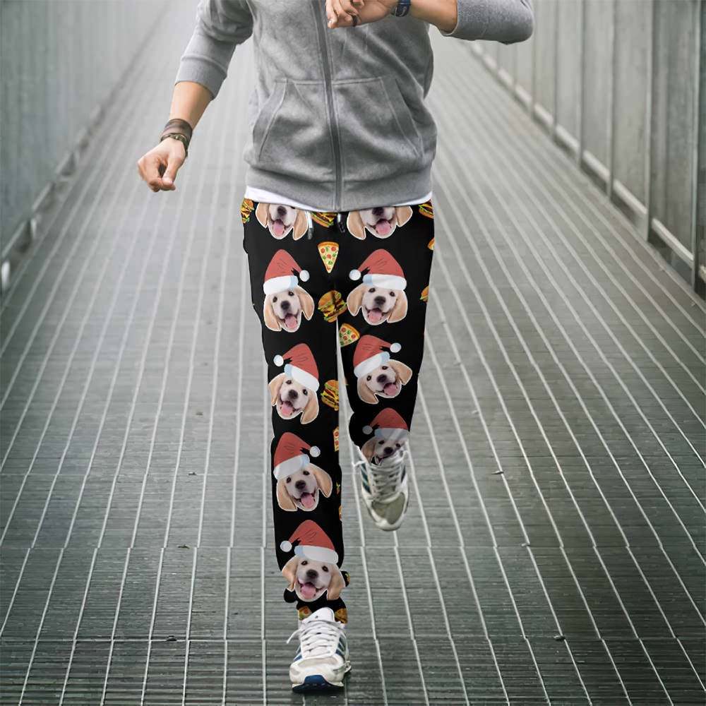 Custom Face Christmas Sweatpants Unisex Joggers with Pizza and Burger - MyFaceBoxerUK