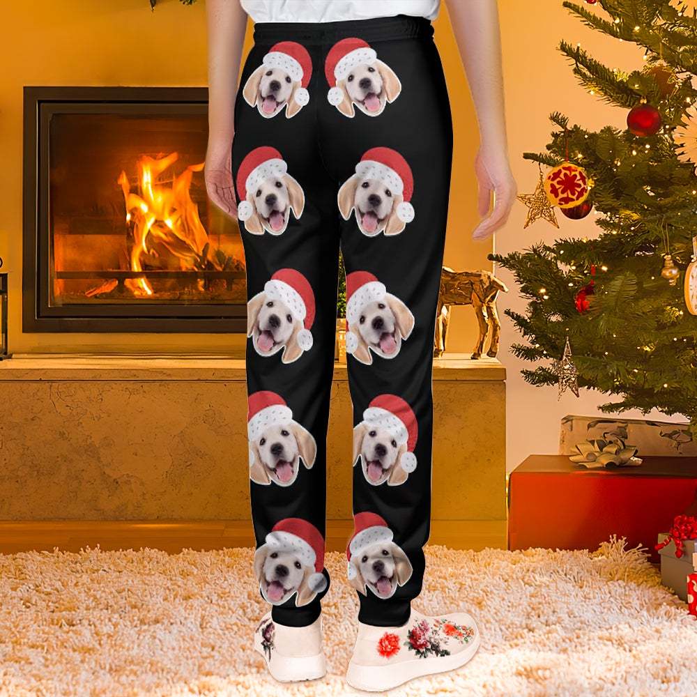 Custom Face Sweatpants Unisex Joggers with Christmas Hat Christmas Gift	 - MyFaceBoxerUK