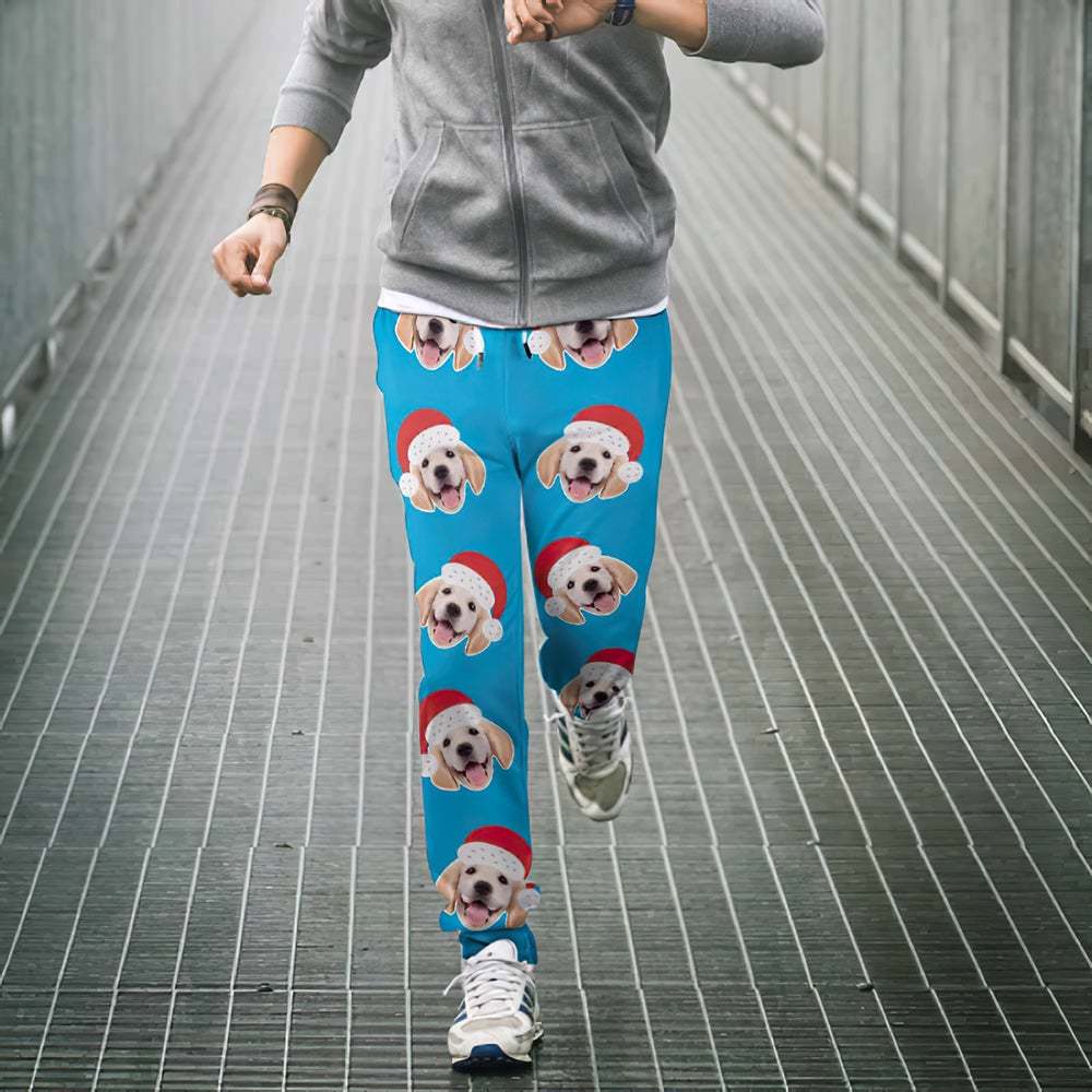 Custom Face Sweatpants Unisex Joggers with Christmas Hat Christmas Gift	 - MyFaceBoxerUK