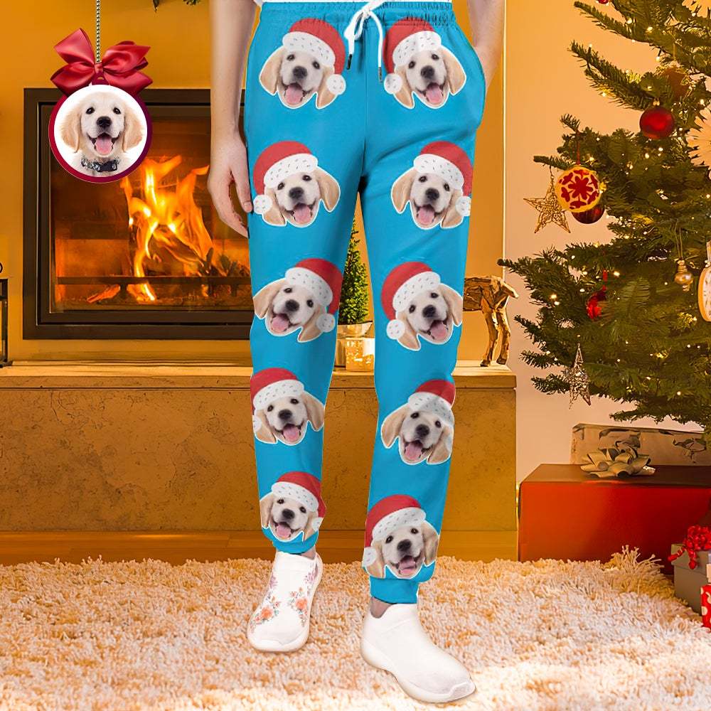 Custom Face Sweatpants Unisex Joggers with Christmas Hat Christmas Gift	 - MyFaceBoxerUK