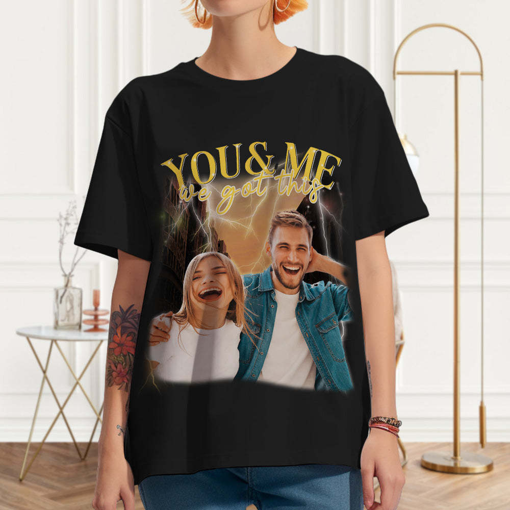 Custom Photo Vintage Tee Personalized Couple Name T-shirt - MyFaceBoxerUK