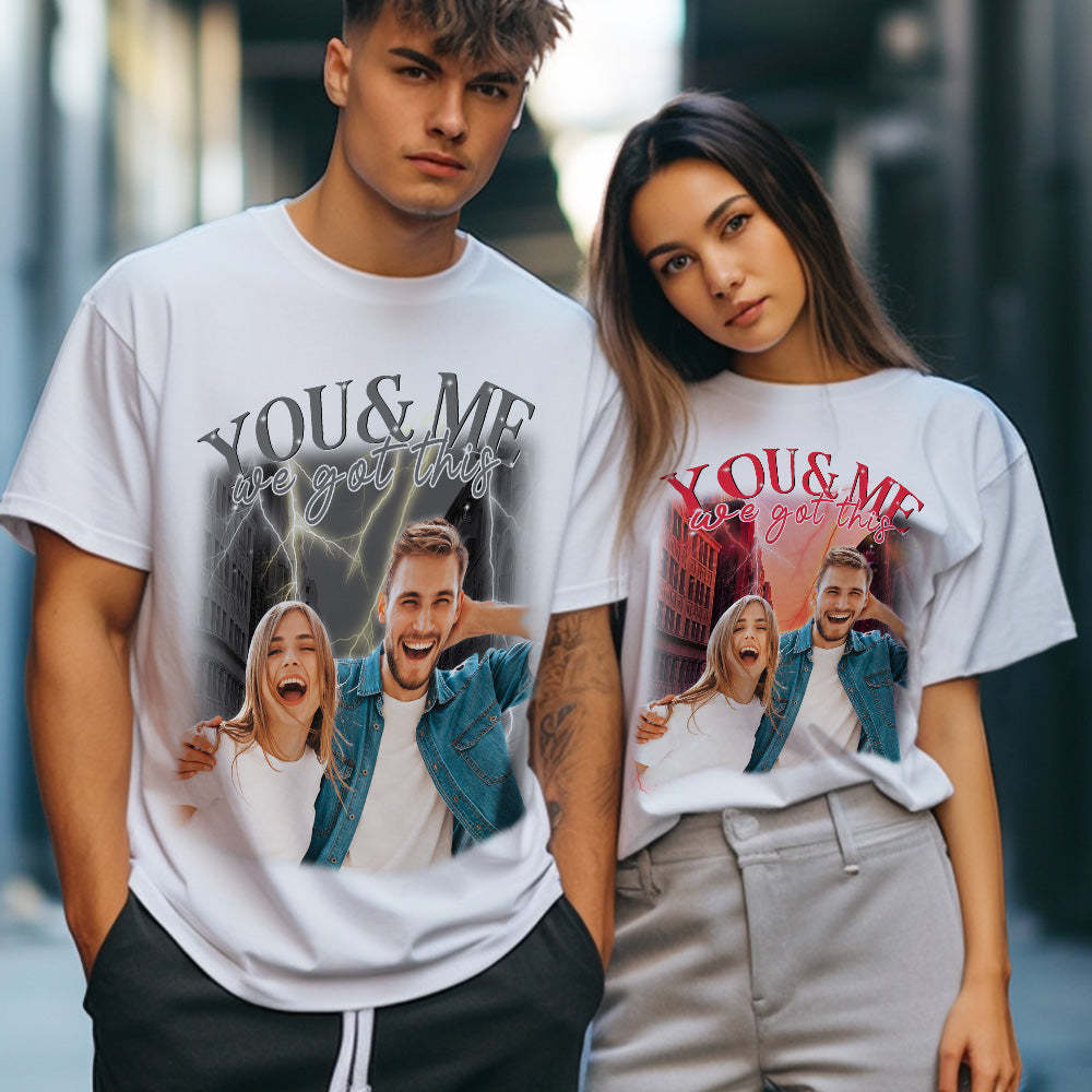 Custom Photo Vintage Tee Personalized Couple Name T-shirt - MyFaceBoxerUK