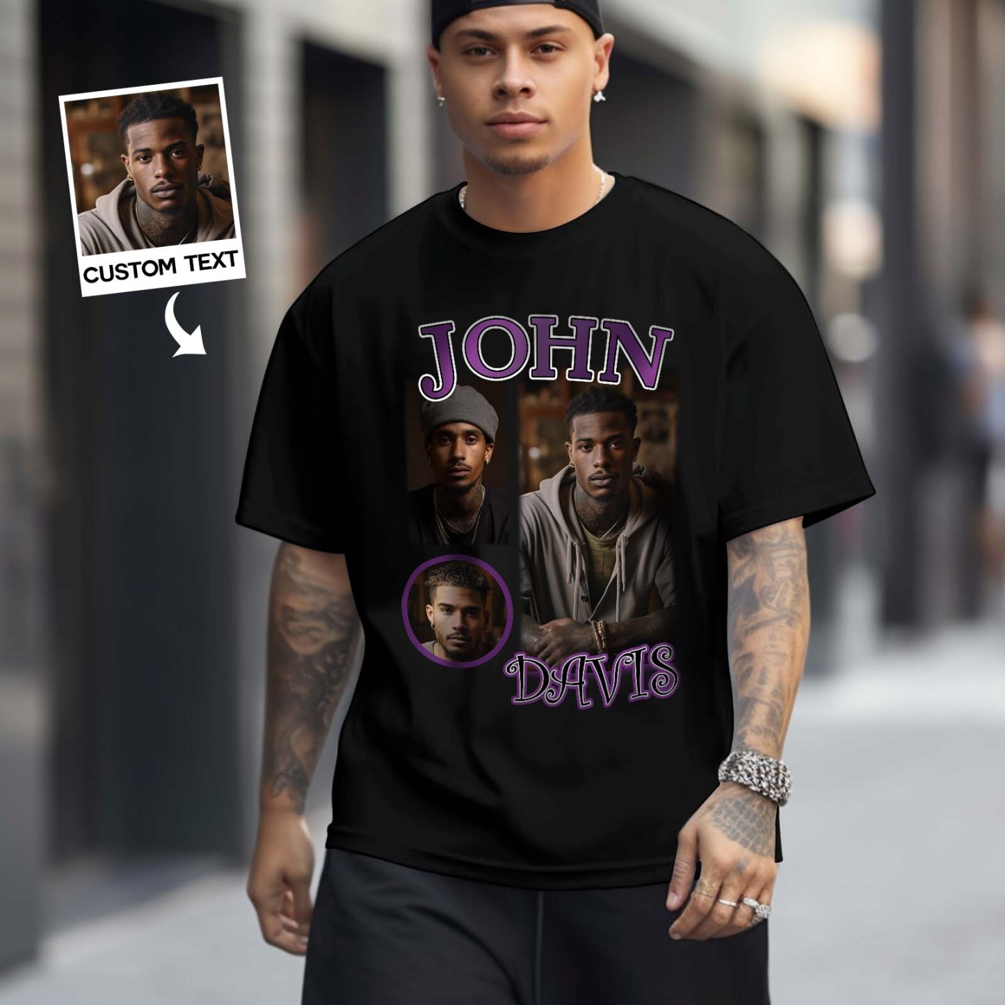 Custom Photo Vintage T-shirt Personalized Rap Tee T-shirt with Name Gift for Him - MyFaceBoxerUK