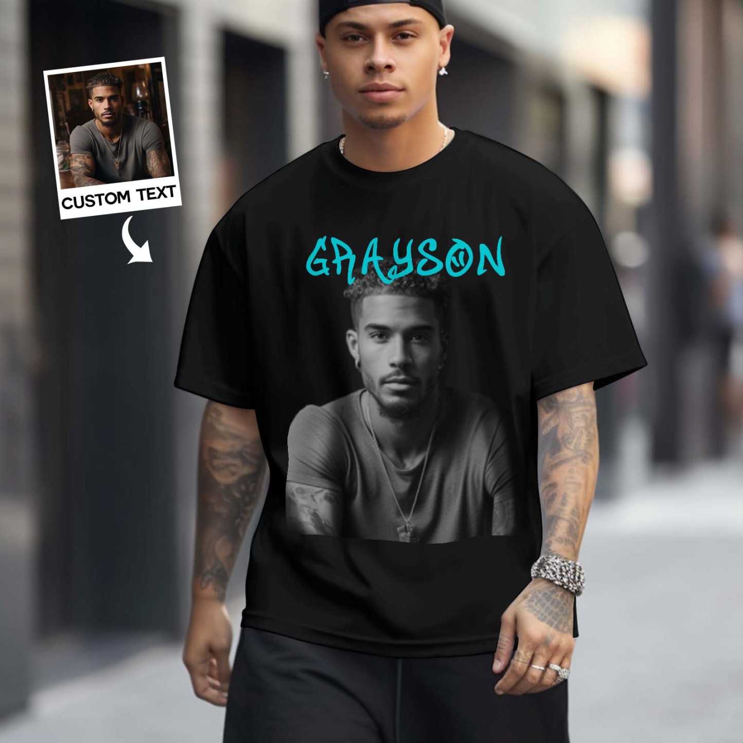 Custom Photo Vintage T-shirt Personalized Fashion Portrait Rap Tee with Name - MyFaceBoxerUK