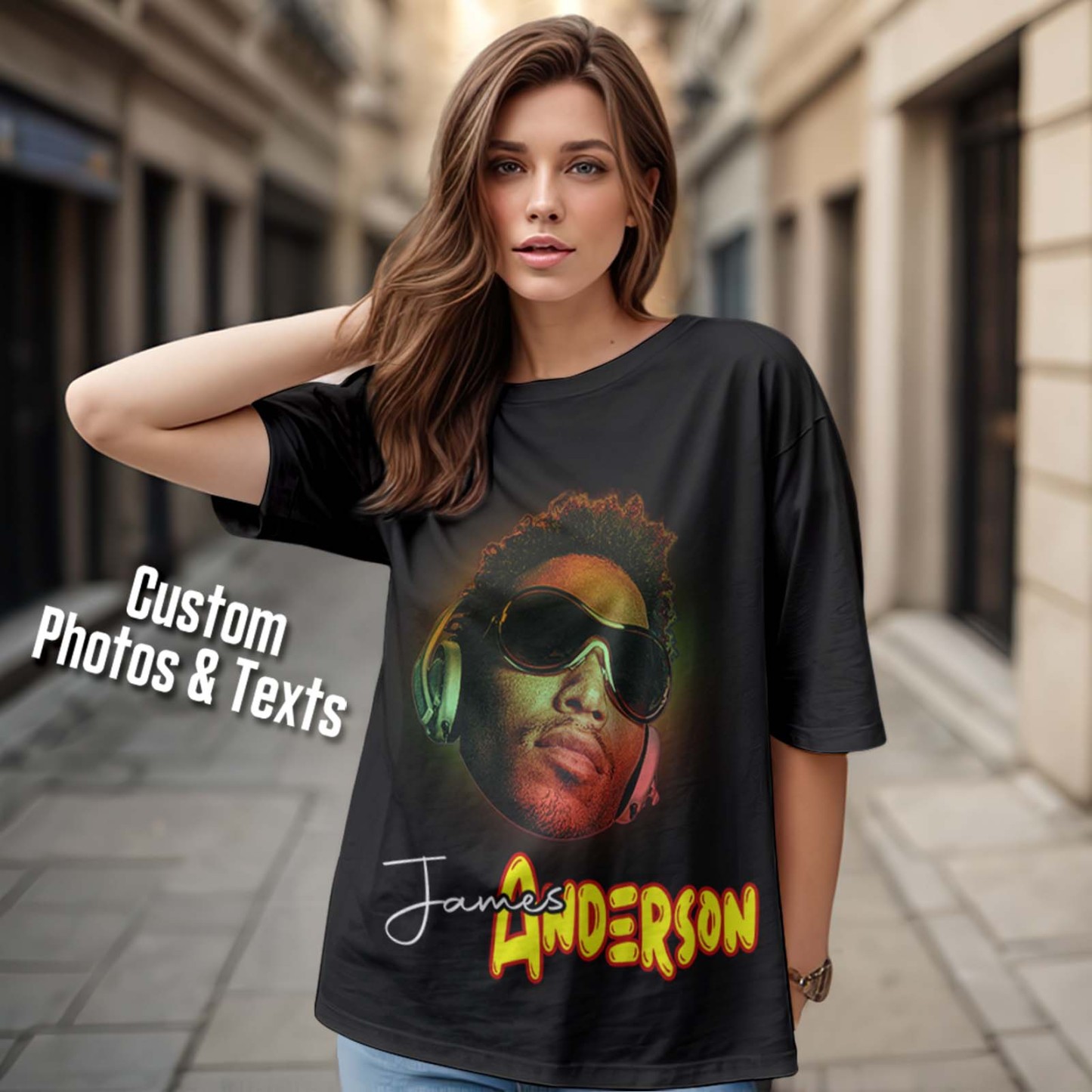 Custom Face Vintage Rap Tee Personalized Portrait T-shirt with Name - MyFaceBoxerUK