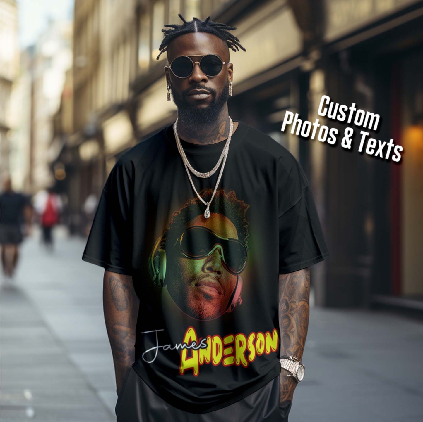 Custom Face Vintage Rap Tee Personalized Portrait T-shirt with Name - MyFaceBoxerUK