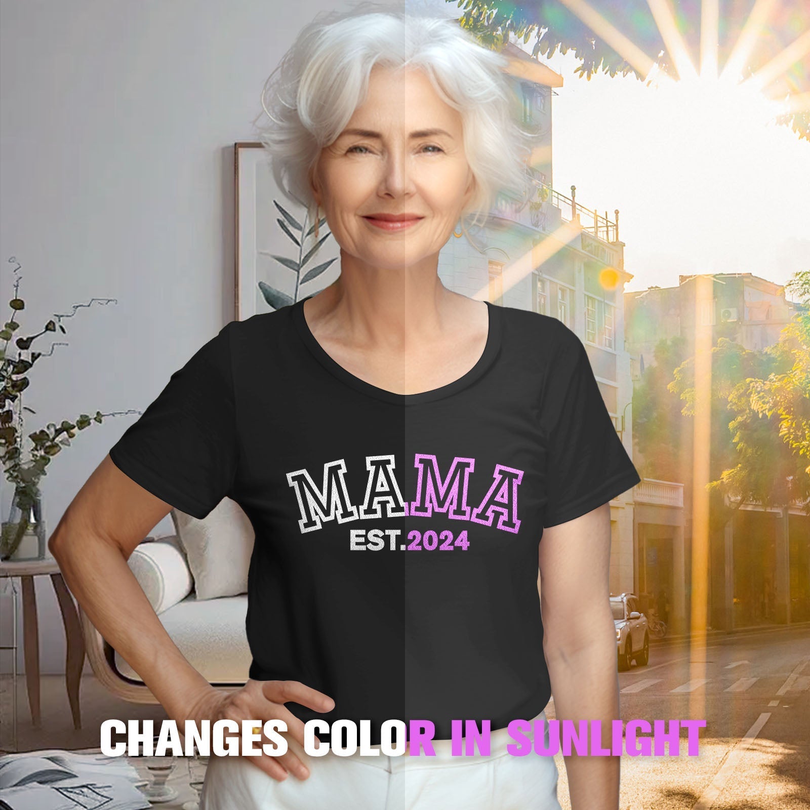 Custom Mama T-Shirt Light-changing T-shirt Mother's Day Gift
