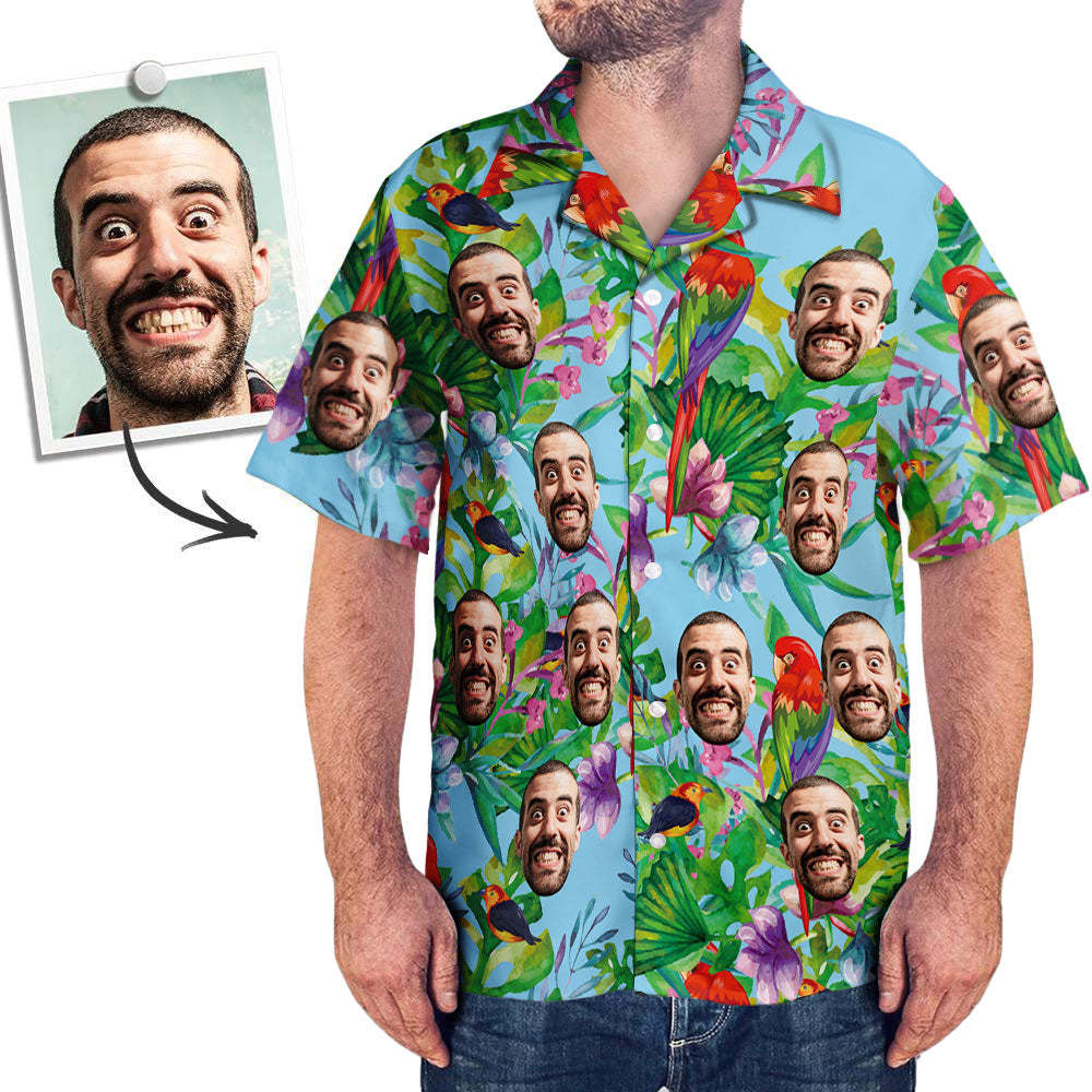Custom Girlfriend Face Shirt Men's All Over Print Hawaiian Shirt Parrot - MyFaceBoxerUK