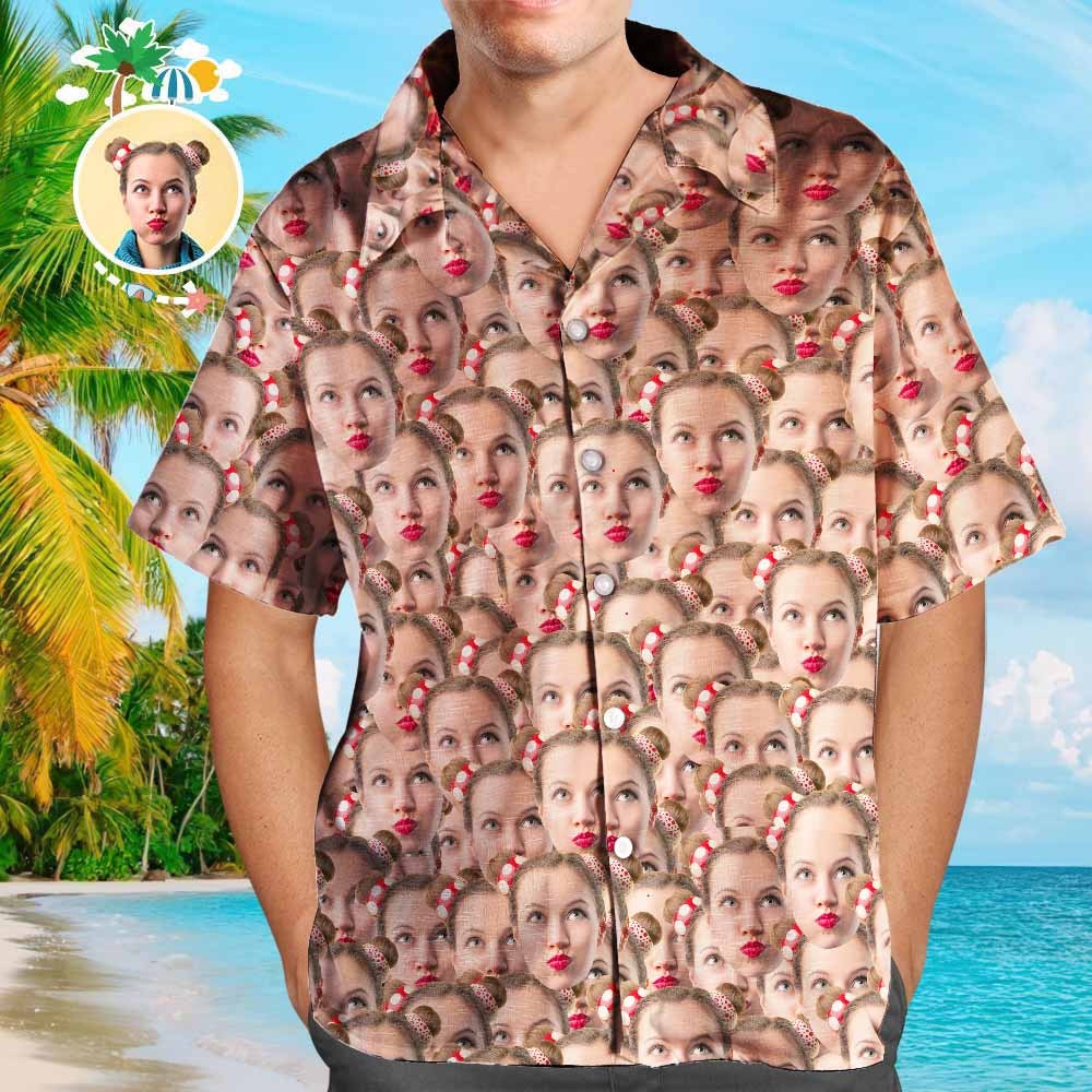 Custom Hawaiian Shirts Personalized Face On Shirt Personalized Face Mash Hawaiian Shirt Leaves Perfect Summer Gift for Him - MyFaceBoxer