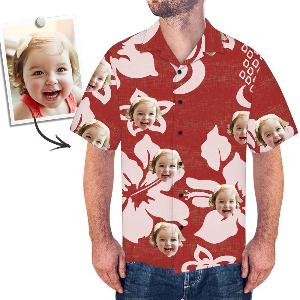 Custom Face Shirt Men's All Over Print Hawaiian Shirt Red Flower	 - MyFaceBoxerUK