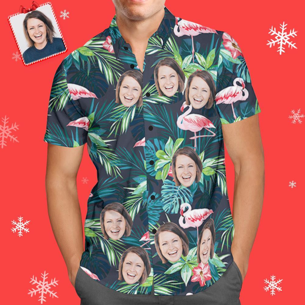 Custom Photo Shirt Men's All Over Print Hawaiian Shirt Leaves and Flamingo - MyFaceBoxerUK
