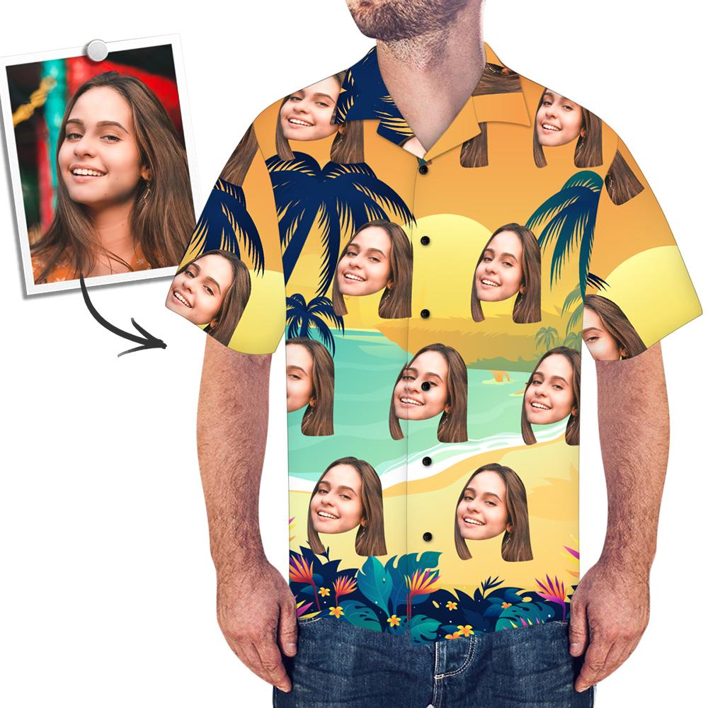 Custom Face Shirt Hawaiian Beach Hawaiian Shirt	 - MyFaceBoxerUK