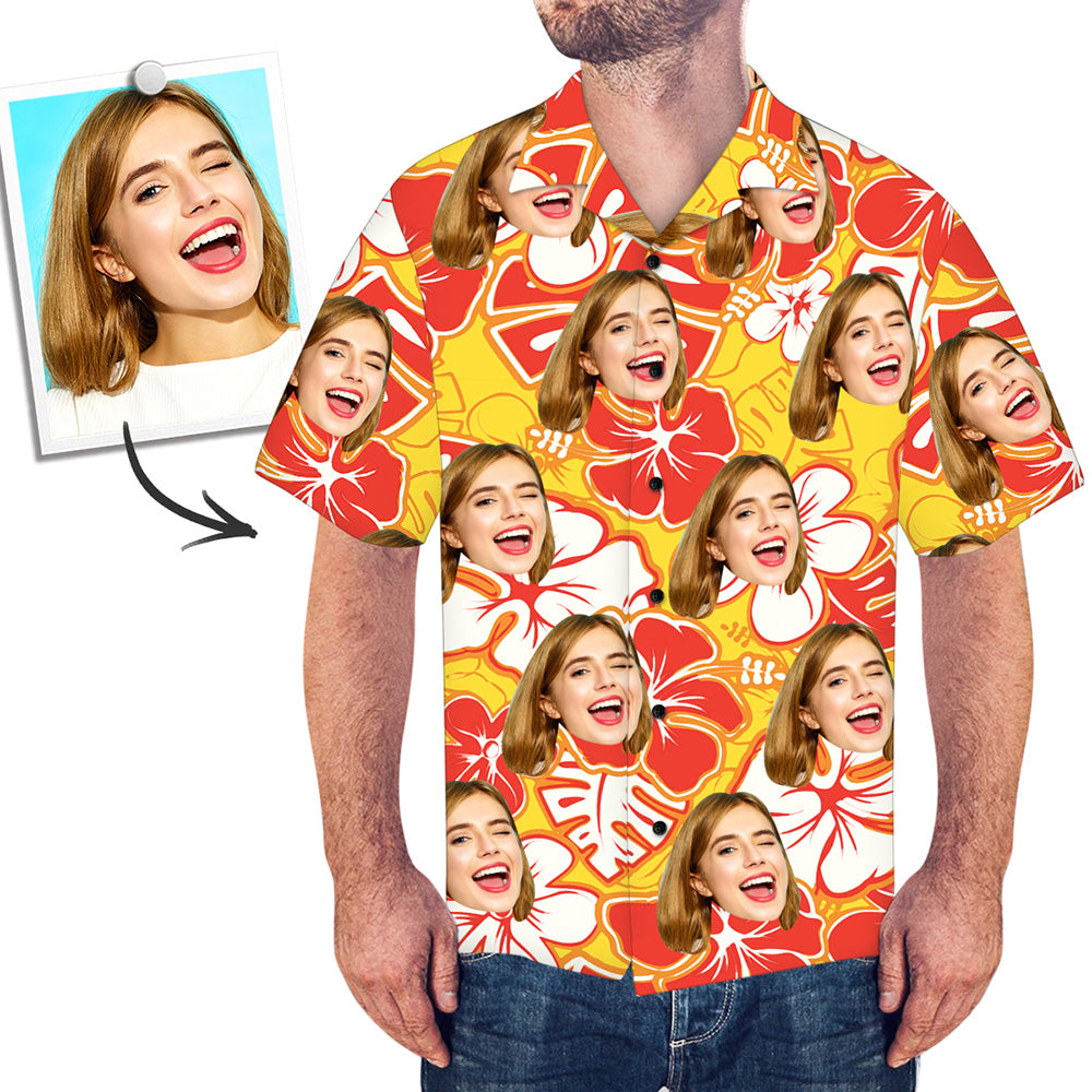 Custom Face Shirt Men's All Over Print Hawaiian Shirt Yellow Color	 - MyFaceBoxerUK