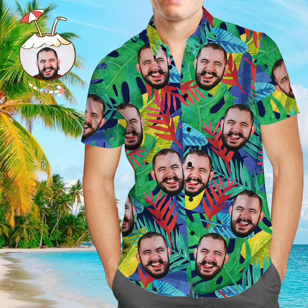 Custom Face Shirt Men's All Over Print Hawaiian Shirt Unique Gifts - MyFaceBoxerUK