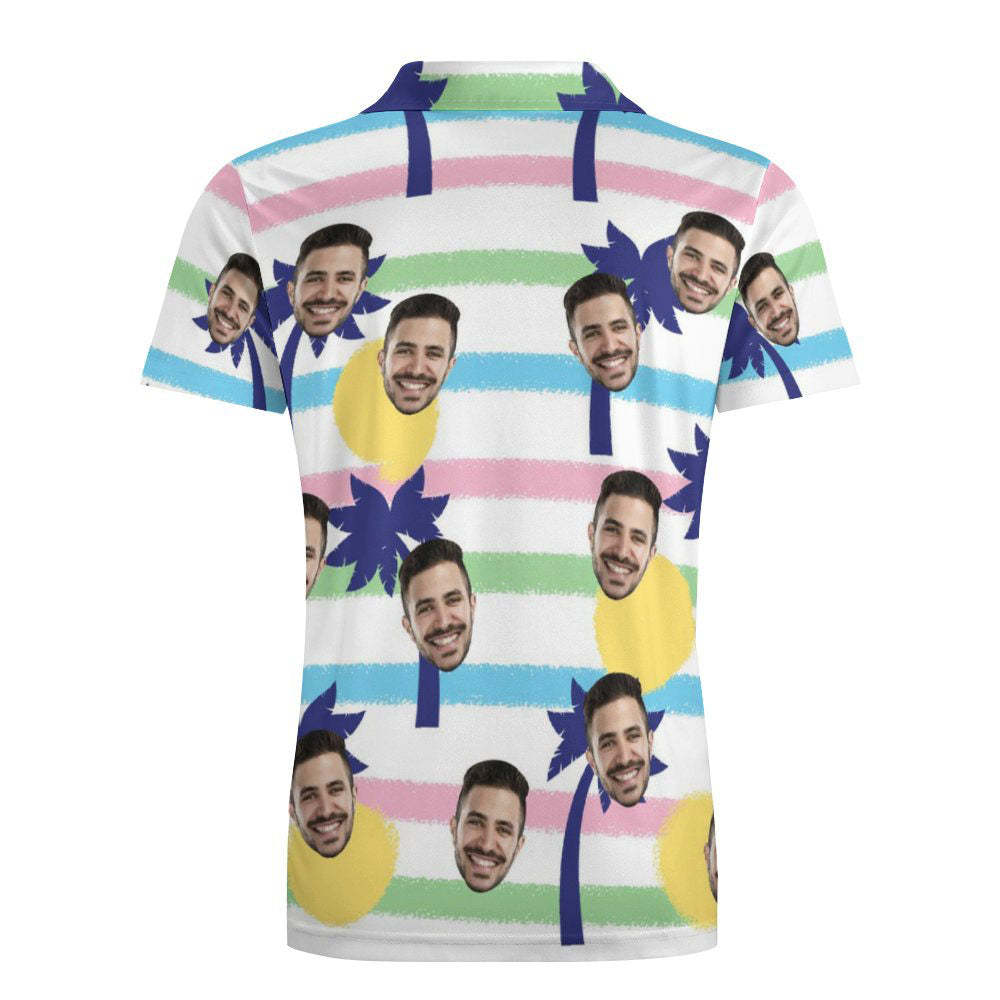 Custom Face Blue Palm Tree Polo Shirt For Men Personalized Hawaiian Golf Shirts - MyFaceBoxerUK