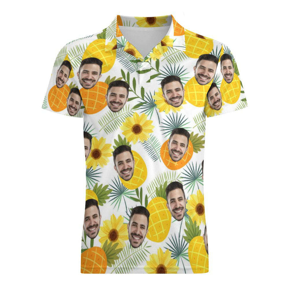 Custom Face Polo Shirt For Men Sunflower and Pineapple Personalized Hawaiian Golf Shirts - MyFaceBoxerUK