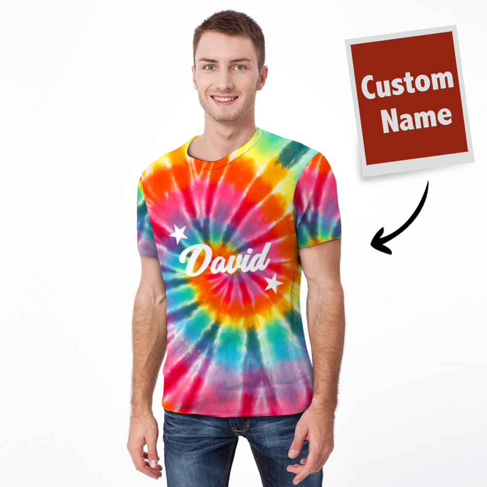 Tie-dye T-shirt Custom T-shirt Rainbow Color - Men's - MyFaceBoxerUK