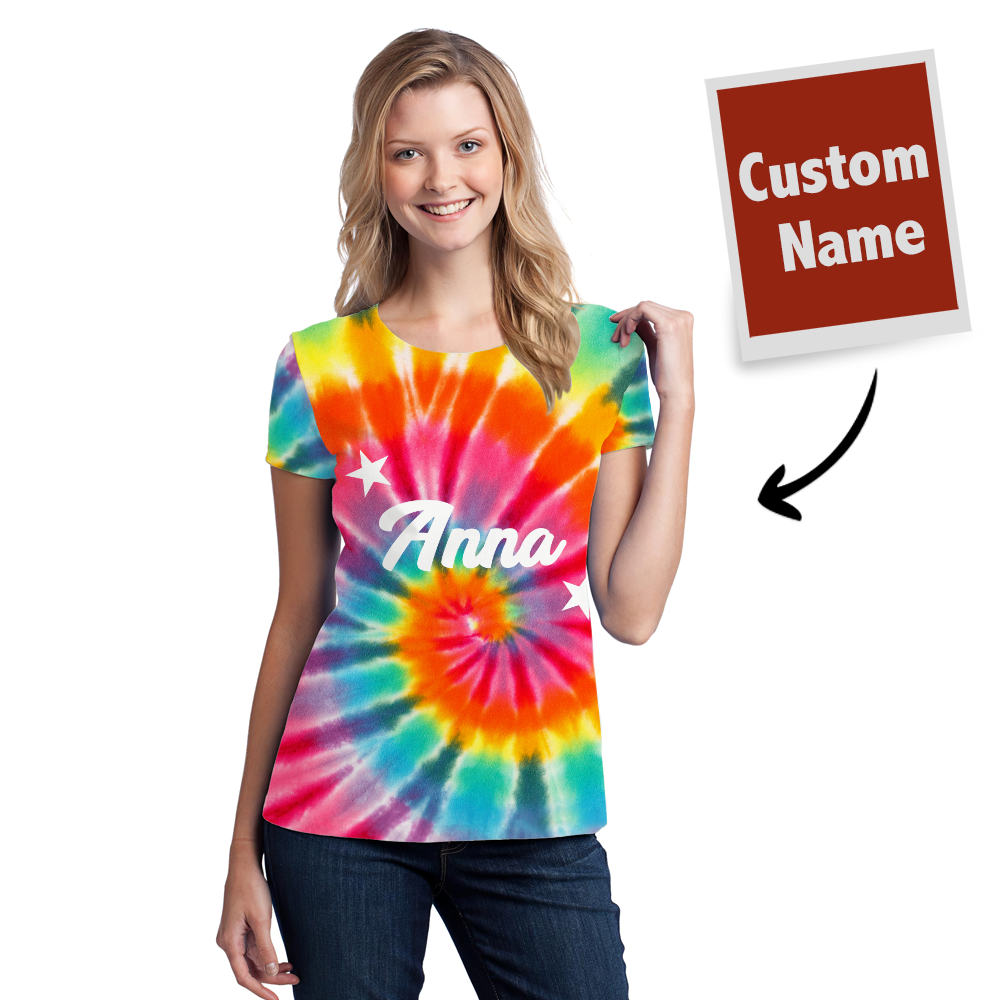 Tie-dye T-shirt Custom T-shirt Rainbow Color - Women's	 - MyFaceBoxerUK
