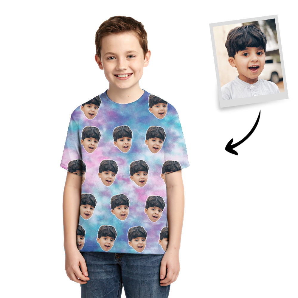 Tie-dye T-shirt Photo T-shirt Rainbow Color Children's Gifts	 - MyFaceBoxerUK