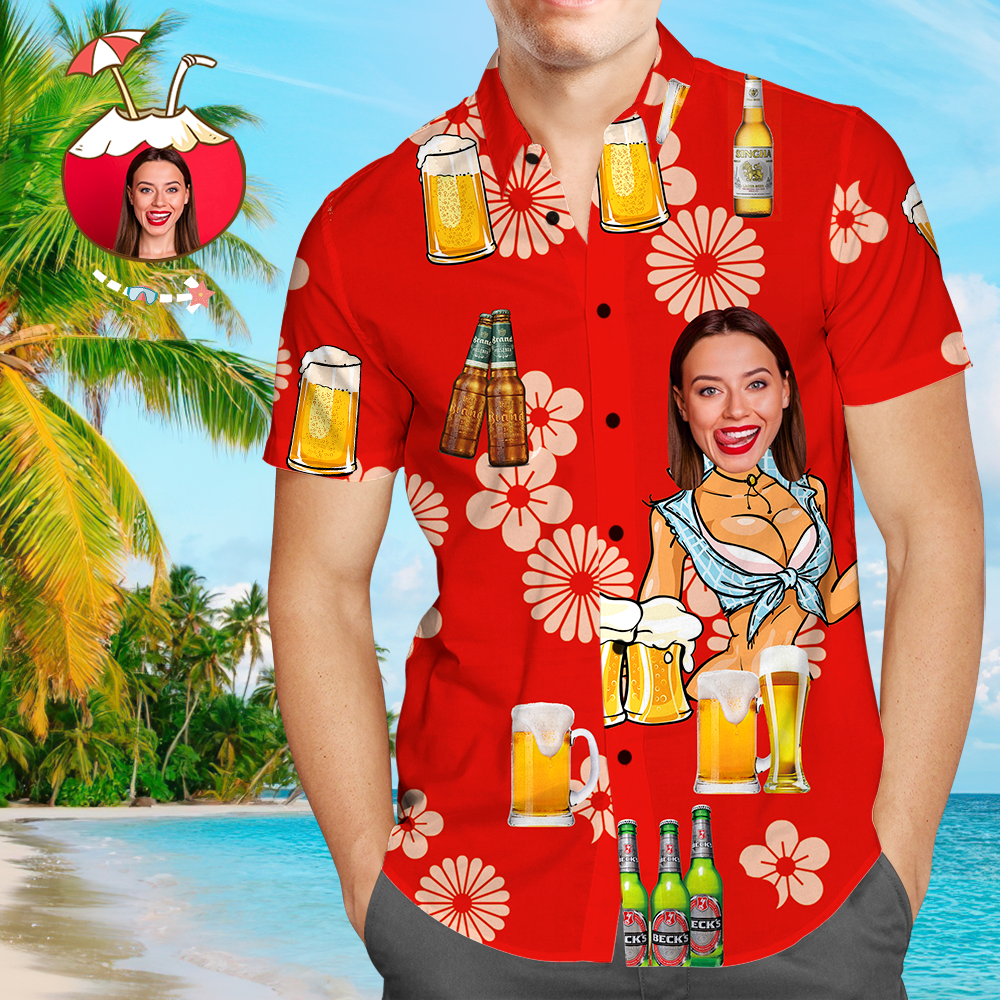 Custom Face Shirt Hawaiian Shirt Funny Girlfriend Face Shirt	 - MyFaceBoxerUK