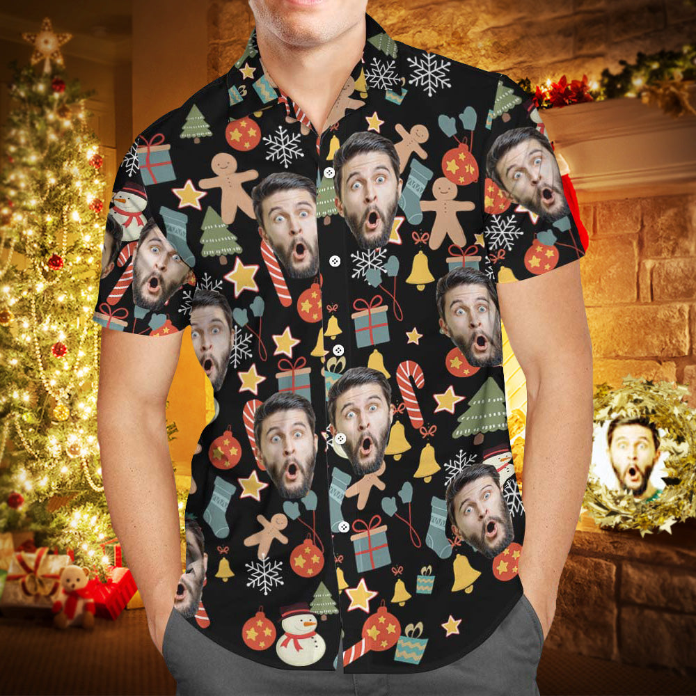 Custom Face Shirt Personalised Photo Men's Hawaiian Shirt Christmas Surprise Gift - Merry Christmas	 - MyFaceBoxerUK