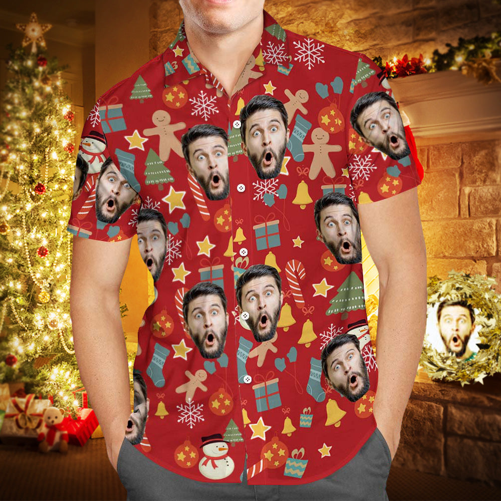 Custom Face Shirt Personalised Photo Men's Hawaiian Shirt Christmas Surprise Gift - Merry Christmas	 - MyFaceBoxerUK