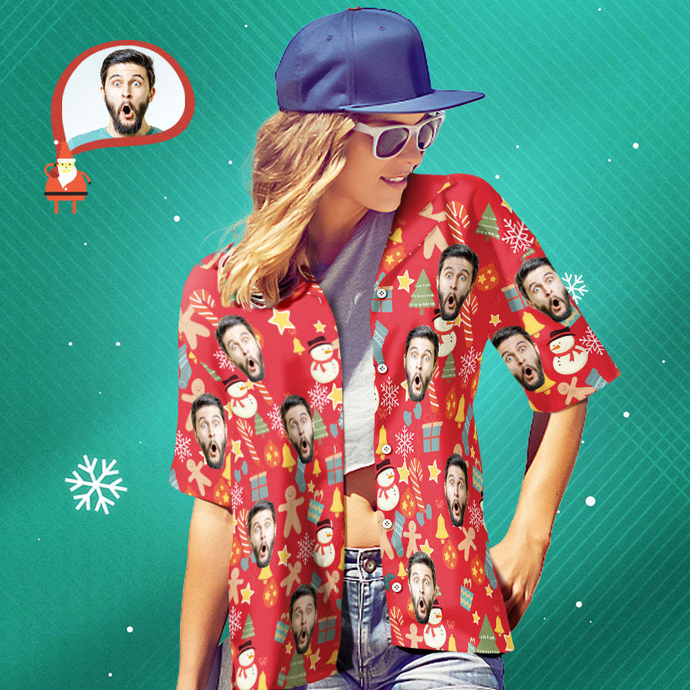 Custom Face Shirt Personalised Photo Women's Hawaiian Shirt Christmas Surprise Gift - Merry Christmas - MyFaceBoxerUK