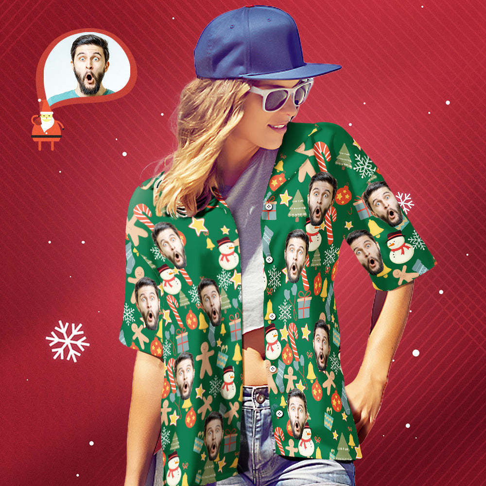 Custom Face Shirt Personalised Photo Women's Hawaiian Shirt Christmas Surprise Gift - Merry Christmas - MyFaceBoxerUK