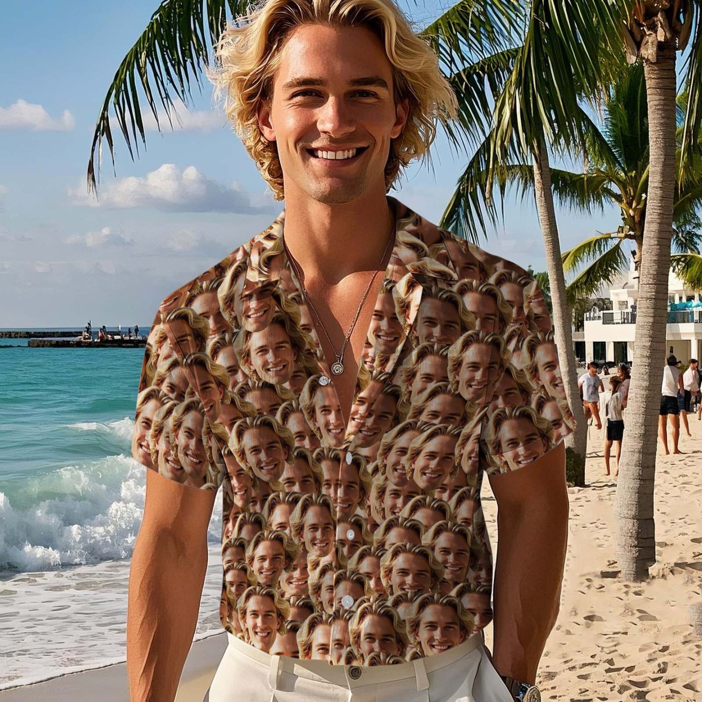 Custom Hawaiian Shirts Personalized Face Mash Hawaiian Shirt Leaves Perfect Summer Gift for Him