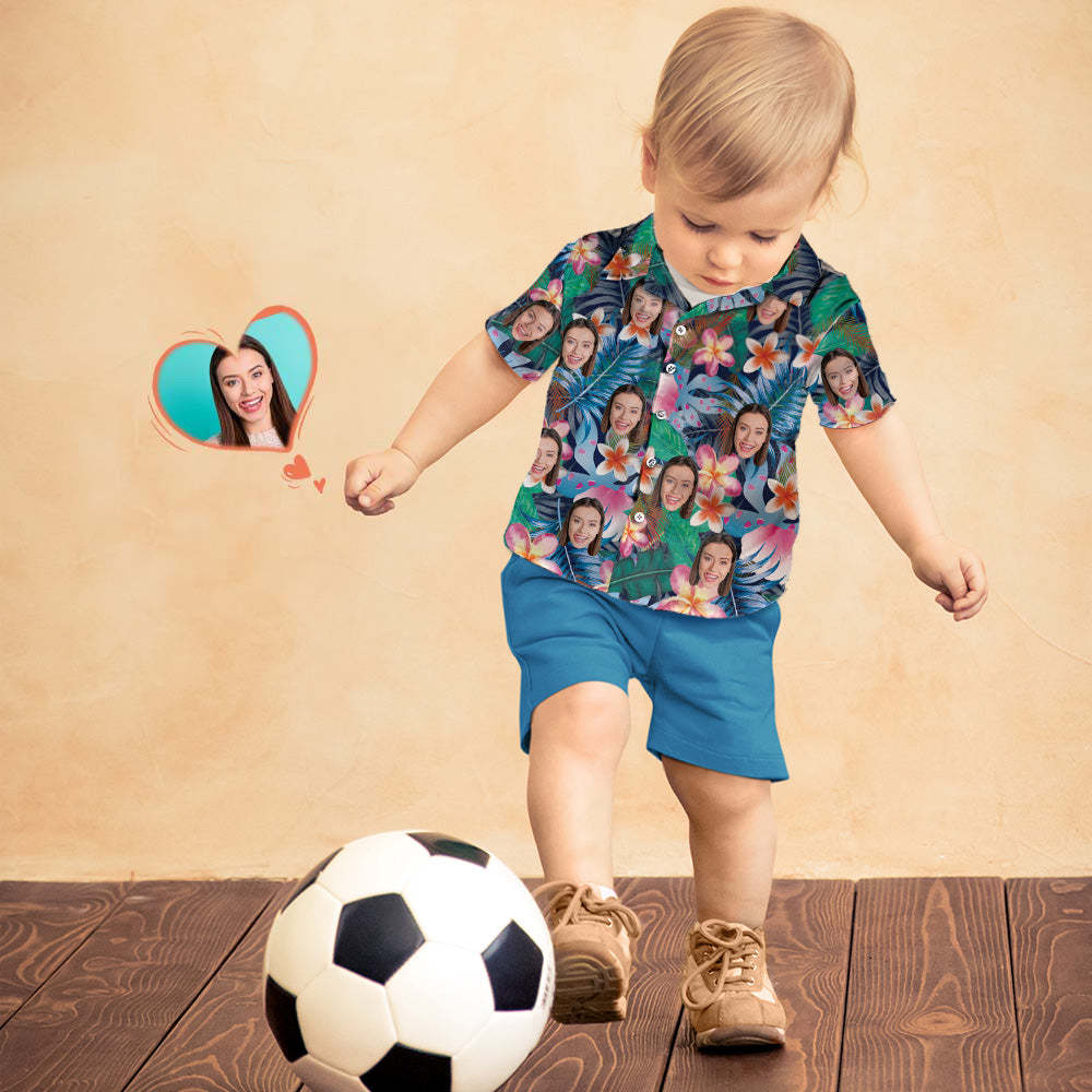 Custom Face Hawaiian Shirt Kid's All Over Print Colorful Flowers Short Sleeve Shirt - MyFaceBoxerUK