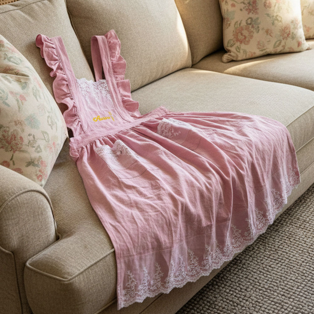 Personalized Floral Embroidered Apron For Women, Cotton Apron with Lace Pockets, Custom Flower Garden Baking Apron, Hostess Mothers Gift