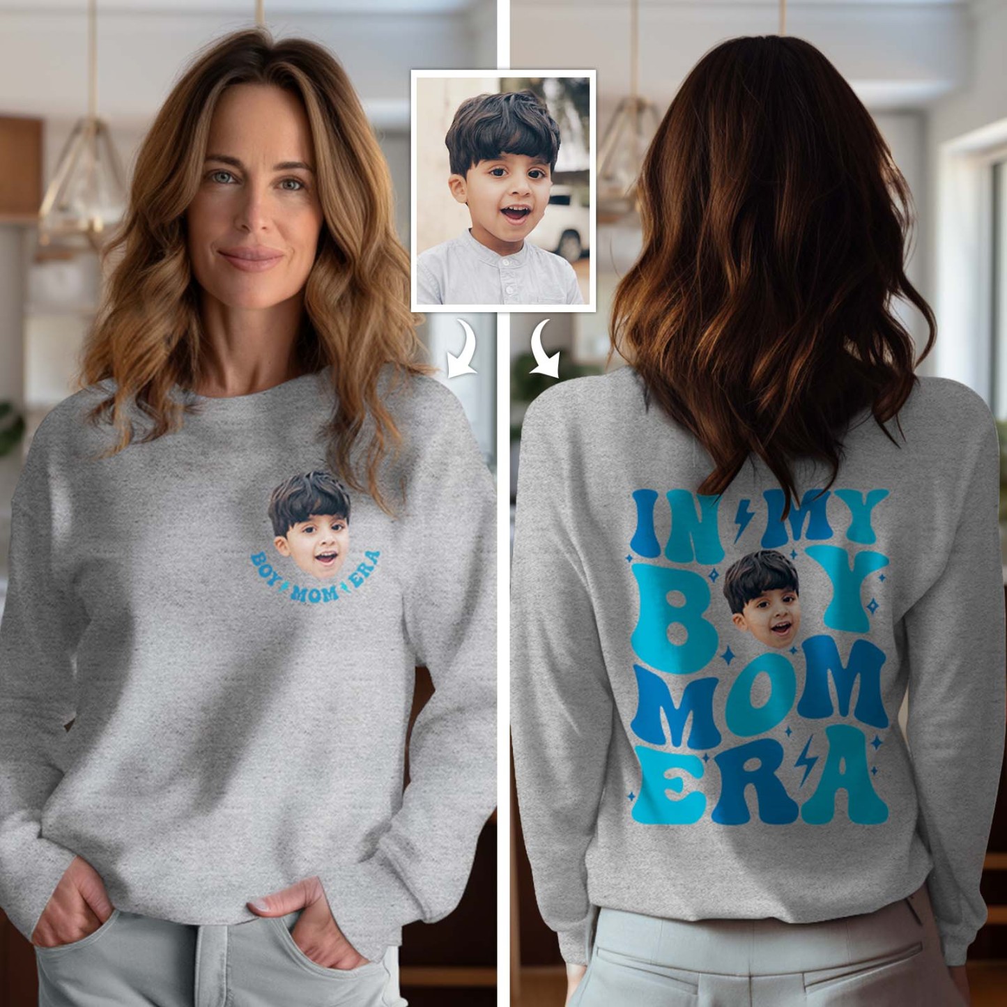 Custom Face In My Boy Mom Girl Mom Era Sweatshirt Personalized Photo Hoodie Mother's Day Gift - MyFaceBoxerUK