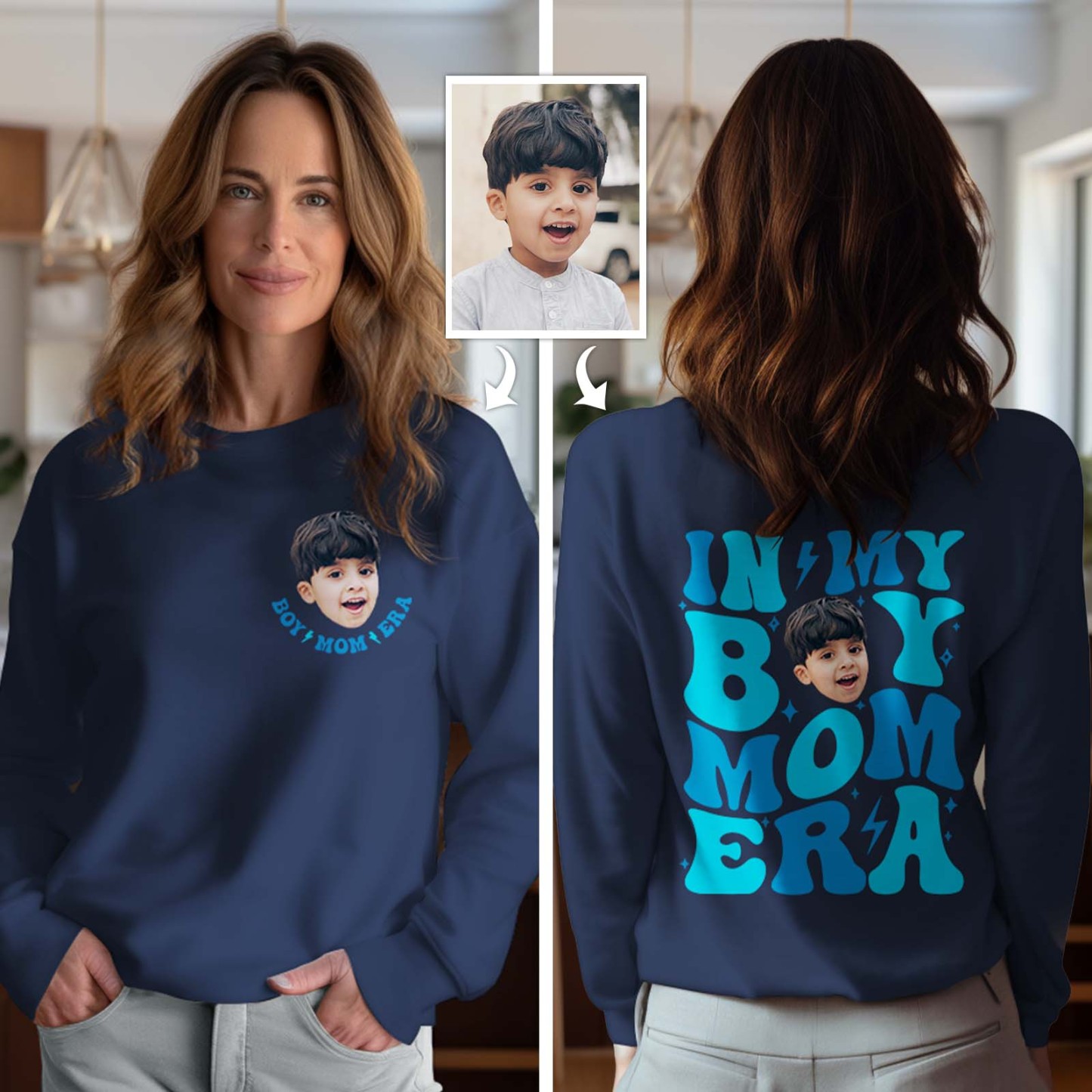 Custom Face In My Boy Mom Girl Mom Era Sweatshirt Personalized Photo Hoodie Mother's Day Gift - MyFaceBoxerUK